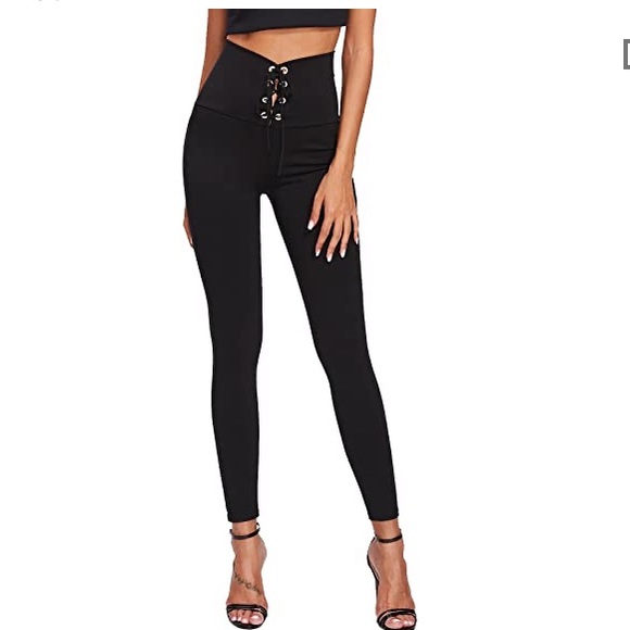 Sweatyrocks Pants - Sweatyrocks Leggings High Waist Lace up Tights